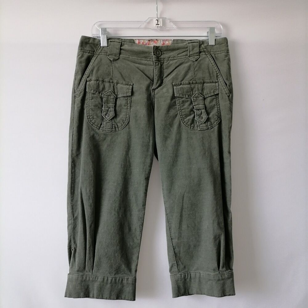 Hei Hei Womens Olive Green Low Rise Cropped Cargo Pocket Design Pant Size 6